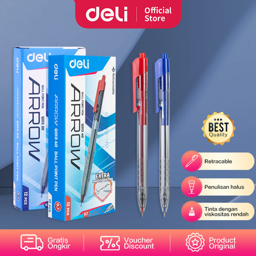 Deli Ballpoint Pen Retracable/Pulpen Cetek 0.7mm Isi 12pcs/box EQ013X0