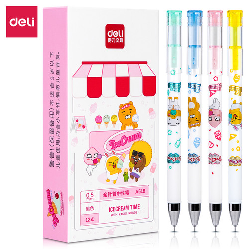 Deli Kakao Gel Pen Tinta Warna Hitam 0.5mm Terdapat Clip, Smooth A518