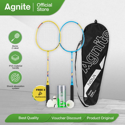 Deli Agnite Badminton Racket/Raket Bulu Tangkis isi 2 Gratis Kok F2101