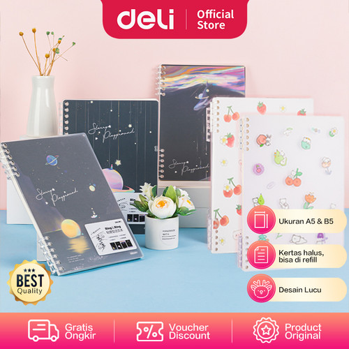 Deli Loose-Leaf Notebook / Binder Lucu Bisa di Refill Isi 50Lmbr A5 B5