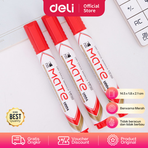 Deli Dry Erase Marker / Spidol Papan Tulis Merah Tidak Beracun EU00440