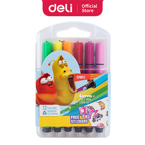 Deli Larva Felt Pen/Spidol Warna 12/24C Mudah Dicuci Warna Cerah EC153