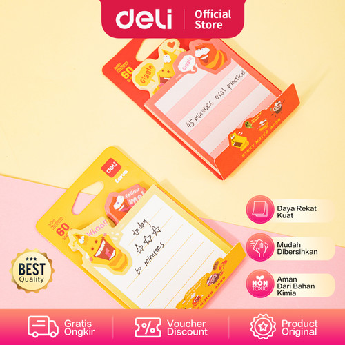 Deli Larva Sticky Notes/ Memo Tempel 3"x3" 60Lmbr 2C Motif Lucu EA039