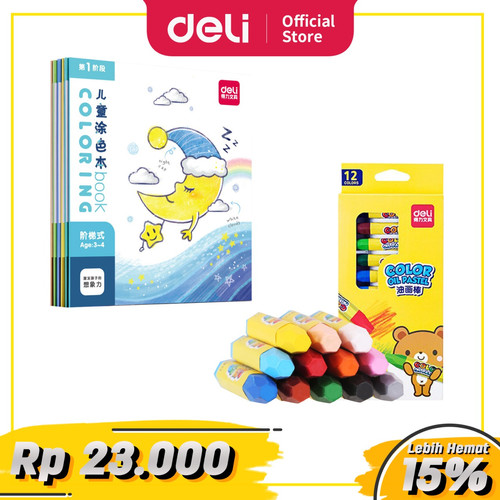 Deli Set Mewarnai Untuk Anak-anak - Buku Mewarnai + Krayon 12/18 Warna