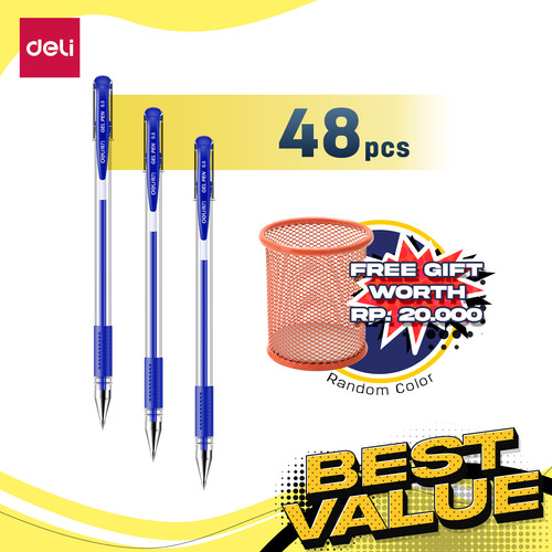 Deli Combo ATK Ekonomis 48pcs Gel Pen 0.5mm Free Tempat Pulpen 6600ES