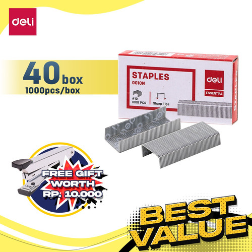 Deli Combo ATK Ekonomis 40box Isi Refill Staples No.10 Gratis Stapler