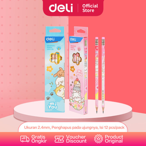 Deli Graphite Pencil/Pensil Kayu 2B Design Miyou Mudah Diraut EC012-2B