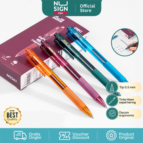 Deli Nusgin Gel Pen / Pulpen Gel Cetek 0.5mm Tinta Hitam NS561