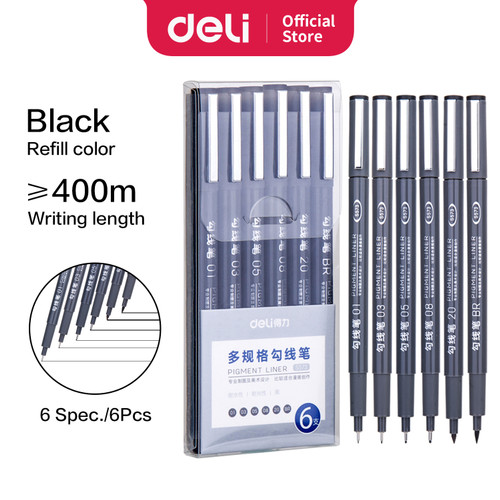 Deli Pigment Liner / Spidol Dengan 6 Pilihan Ketebalan S573