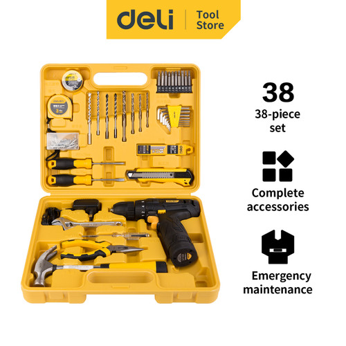 Deli Drill Tool Kits /Set Bor Perkakas Rumah 38pcs Multifungsi DL1038L