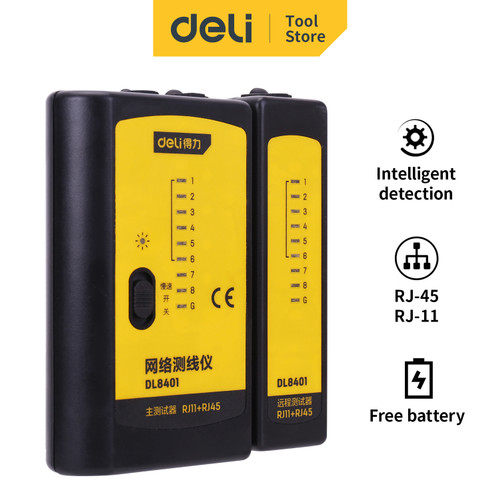 Deli LAN Tester/Alat Tes Kabel Internet RJ11 RJ45 Akurat&Praktis DL840