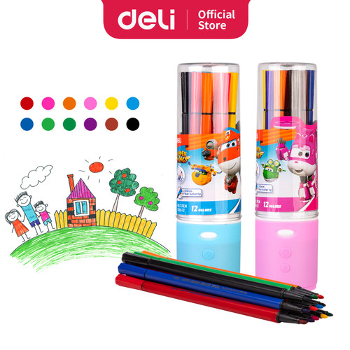 Deli Super Wings Felt Pen / Spidol 12/24 Warna Kemasan Tabung EC150