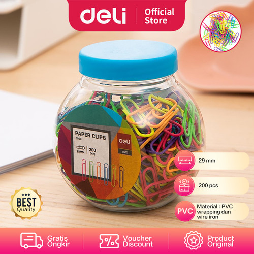 Deli Paper Clip /Klip Kertas Kebutuhan Kantor Multi Warna 29 mm E0053