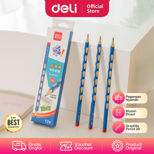 Deli Graphite Pencil 2B / Pensil Kayu Untuk Belajar 12 pcs/box 5818X