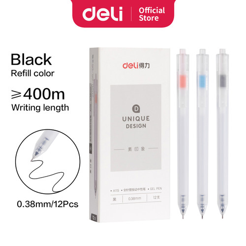 Deli Gel Pen Pulpen Gel warna Hitam 0.38mm A115