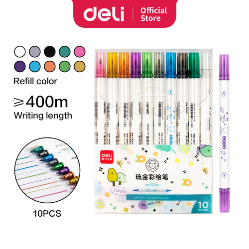 Deli Felt Pen Spidol 2 Ujung 10 Warna Metalic 70704