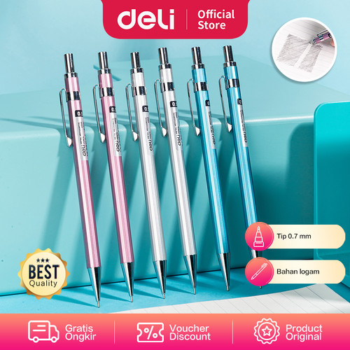 Deli Metal Mechanical Pencil Pensil Cetek Bahan Logam Tip 0.5 mm EU999