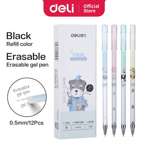 Deli Erasable Gel Pen Pulpen Gel 0.5mm Bullet Warna Hitam A650