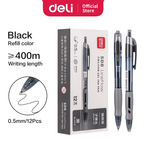 Deli Gel Pen Pulpen Gel Retractable 0.5mm 3 Warna Bullet Tip S08