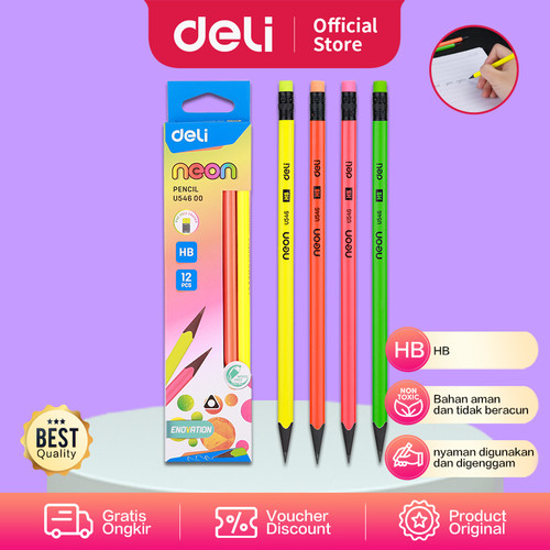 Deli Pensil Neon Pencil Triangular HB φ8×188mm 12Pcs/Box EU54600