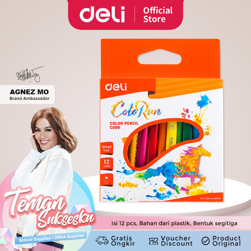 Deli Pensil Warna 12 Warna Pegangan berbentuk Segitiga EC09900