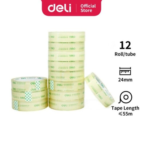 Deli Isolasi bening Lakban 24mmX60yd 12pcs/tube 30133