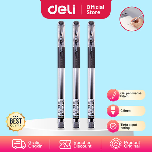 Deli Gel Pen Pulpen Gel warna Hitam 0.5mm S802