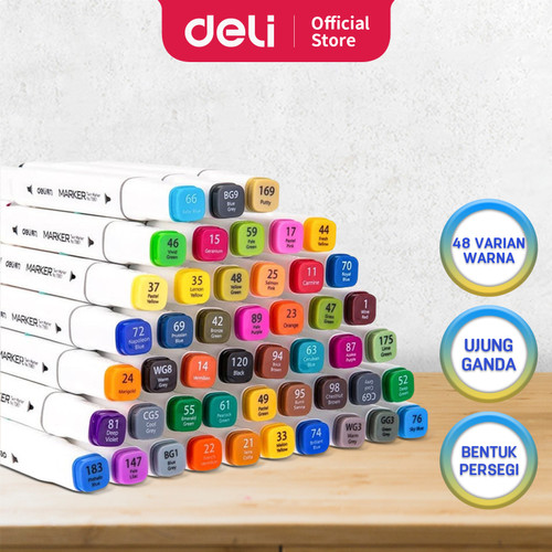 Deli spidol 48warna dengan ujung Tip ganda Desain profesional 70801-48