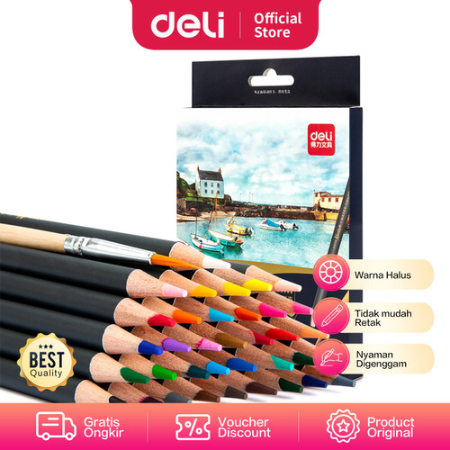 Deli pensil warna 36C waterproof dengan kuas non -toxic 6519