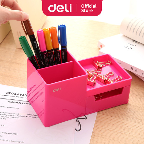 Deli EZ25140 ABS,PS Desk Organizer Magenta, 3comp., 1 drawer (Pink)