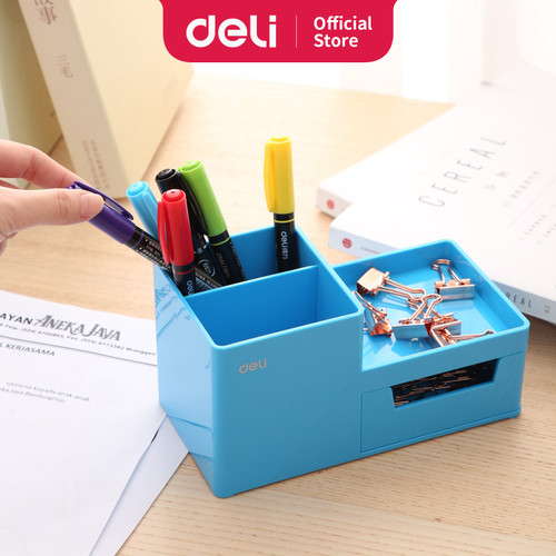 Deli EZ25130 ABS,PS Desk Organizer Blue, 3comp., 1 drawer (Blue)