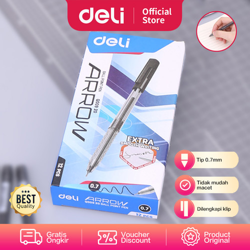 Deli EQ00920 Pulpen 0.7mm Tinta Hitam 1 BOX / 12 Pcs