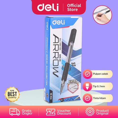 Deli EQ01620 BallPoint Pen Gel / Pulpen Gel 0.7mm Hitam 1 BOX / 12 Pcs