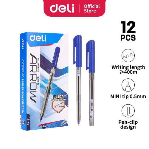 Deli EQ00830 BallPoint Pen / Pulpen 0.5mm Biru 1 BOX / 12 Pcs