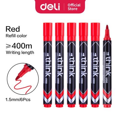 Deli EU10040 (BOX) Permanent Marker/Spidol Permanen-Merah 12 Pcs