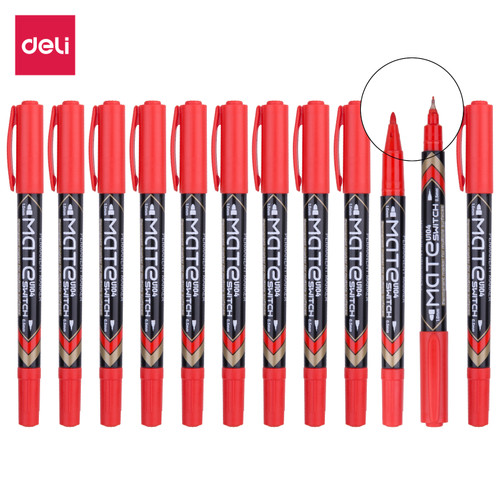 Deli EU10440 (BOX) Permanent Marker/Spidol Permanen-Merah 12 Pcs