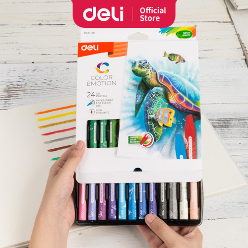 Deli EC20120 School Crayon/Krayon-Oil Pastel Smooth Rich Blending 24C