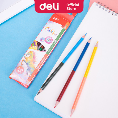 DELI - EC00500 / Pensil Warna Duo Anak Isi 6 pcs / Peralatan lukis