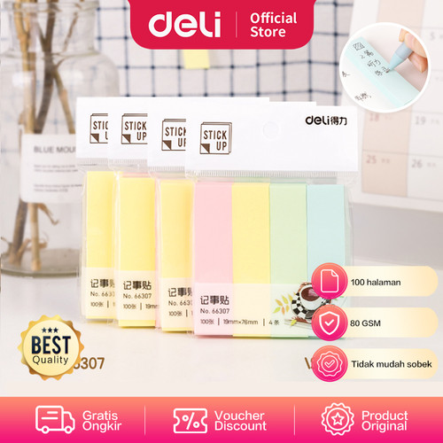 Deli Index Tab Penanda Pembatas Halaman Warna Pastel 100 Lembar 66307