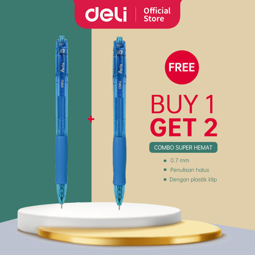 Deli Ballpoint Pen / Pulpen 0.7 mm Tinta Biru EQ17-MT-BL EQ18-MT-BL