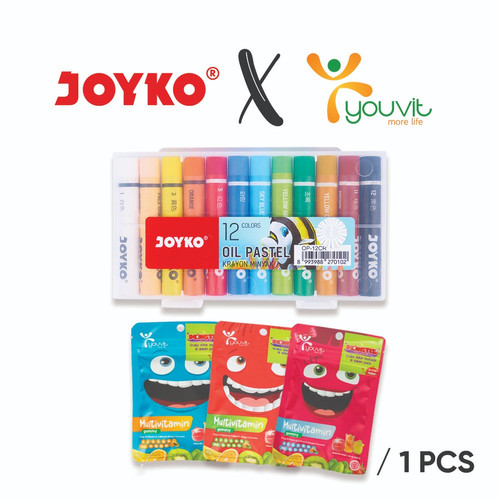 Joyko Krayon Oil Pastel OP-12CR 12 Warna Free Youvit Multivitamin Anak