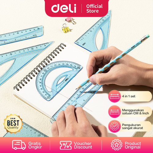 Deli Ruler Set / Set Penggaris 4 in 1 Kokoh Pengukuran CM & Inch EH12