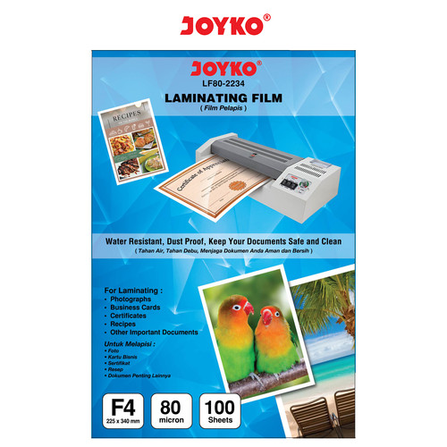 Laminating Film Plastik Laminating Joyko LF80-2234 F4 100 Sheets