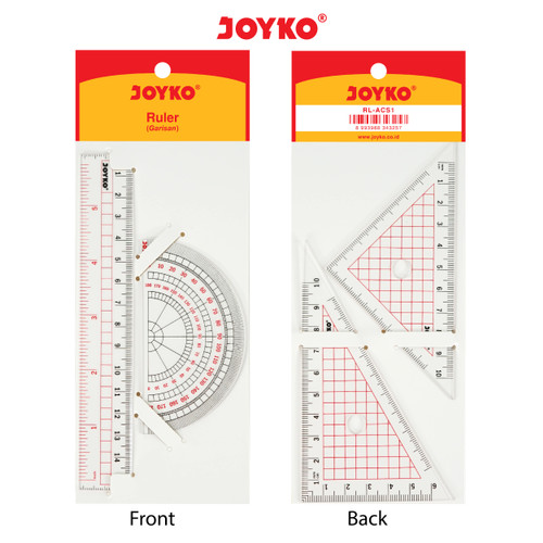 Acrylic Ruler Set / Pengaris / Busur Joyko RL-ACS1 / 1 SET 4 PCS