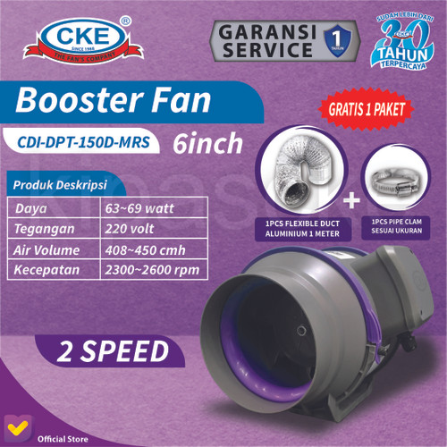 Inline Duct Booster Fan Plastik 6" Inch Kipas Hisap Ventilasi 2 Speed