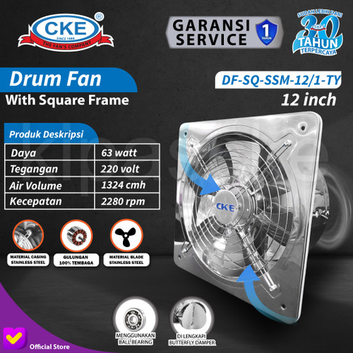 Exhaust Fan Stainless 12" Inch Duct Booster Fan Plafon Dinding Besi