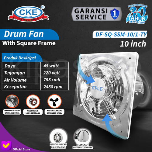 Exhaust Fan Stainless 10" Inch Duct Booster Fan Plafon Dinding Besi