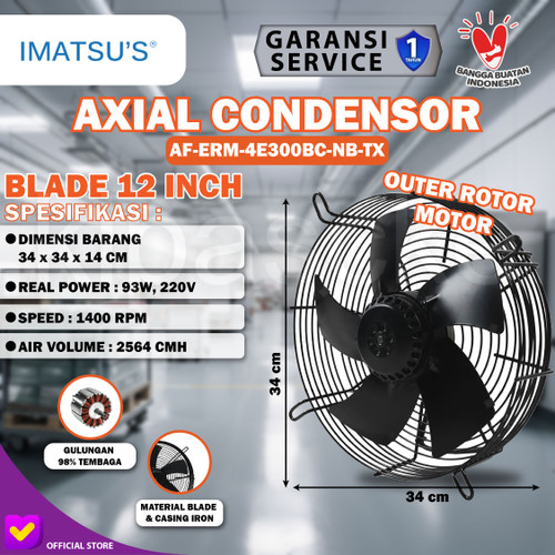 Axial Fan 12" Inch 220V 1400RPM Fan Condensor Chiller Kipas Condenser