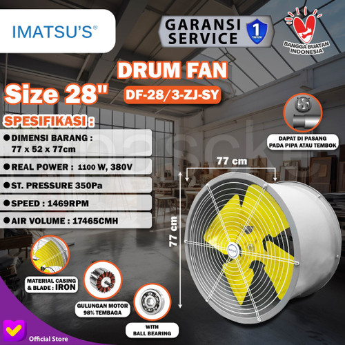 Drum Fan Low Noise 28 Inch 380V Axial Drum Fan Tabung 28" Ball Bearing