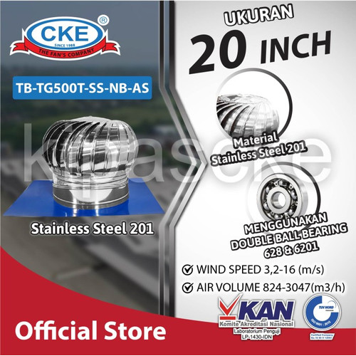 Turbine Ventilator CKE 20" Inch Blower Atap Rumah Pabrik Stainless